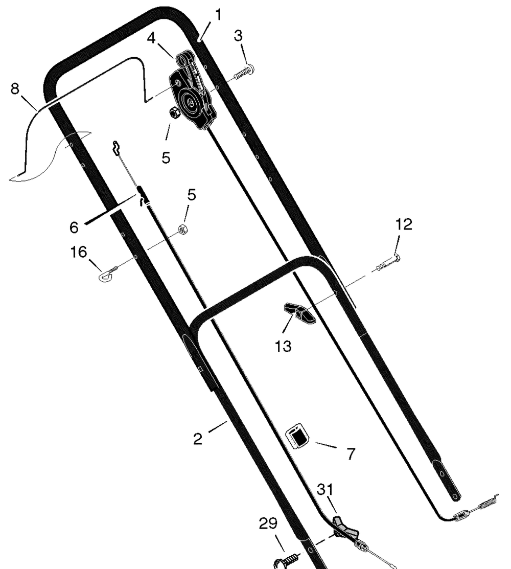 Handle Assembly Diagram and Parts List for 228511X24B 2005 Briggs and Stratton Lawn Mower